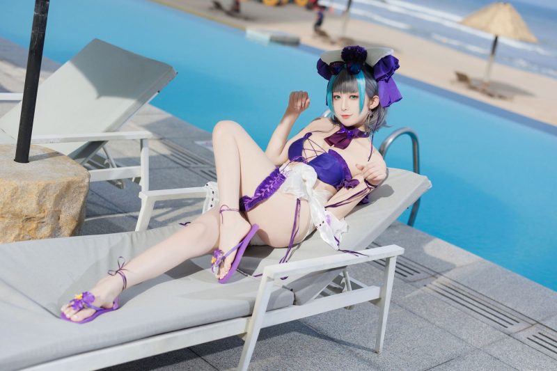 碧蓝夏焰！封疆疆v泳装柴郡COS，以猫系魅影引爆视觉狂潮-cos图咖