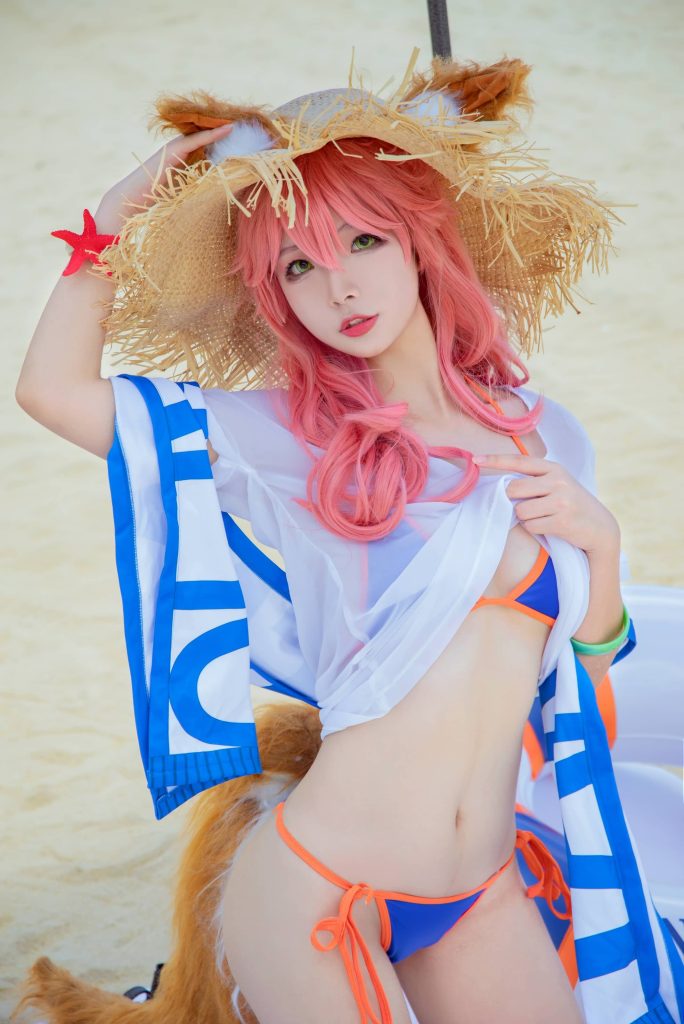 图片[3]-海风与狐：yuuhui玉汇演绎泳装玉藻前的夏日魅惑-cos图咖