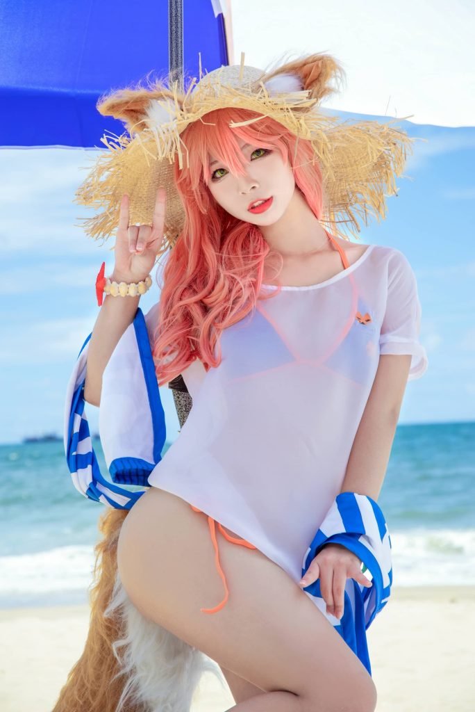 图片[2]-海风与狐：yuuhui玉汇演绎泳装玉藻前的夏日魅惑-cos图咖