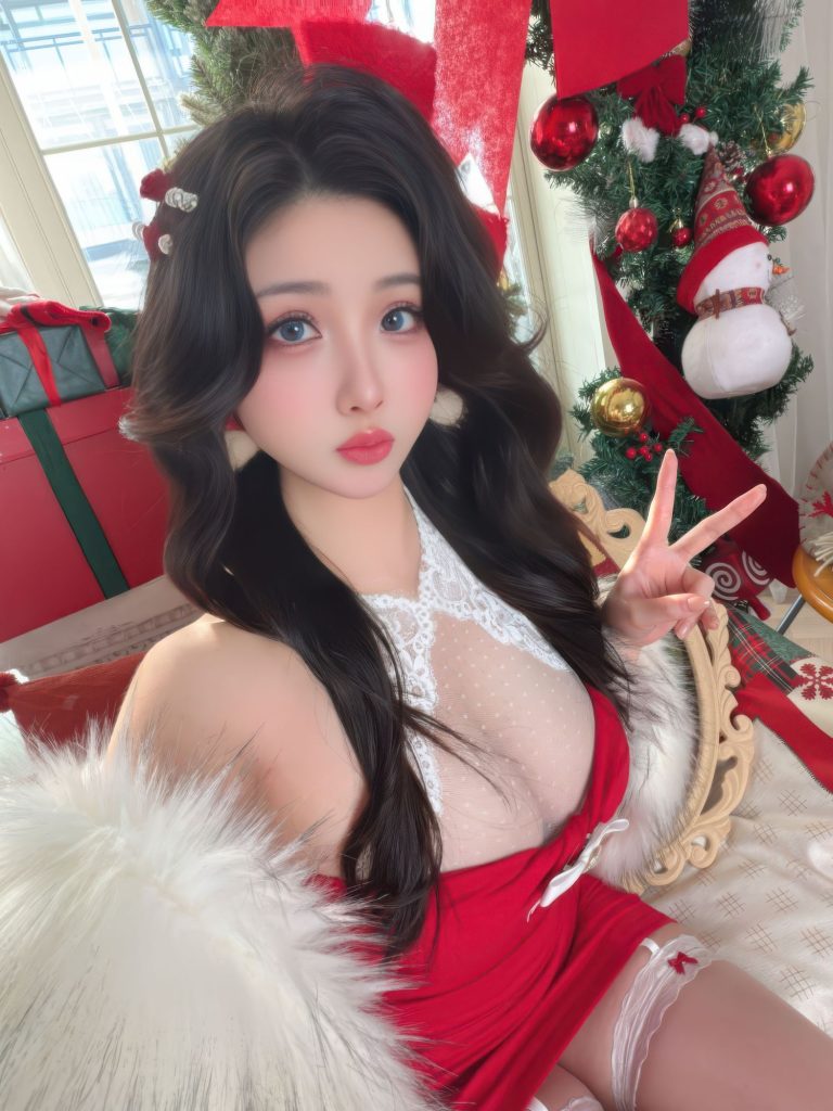 图片[2]-圣诞夜的红白暗号：rioko凉凉子把节日限定感穿在身上-cos图咖